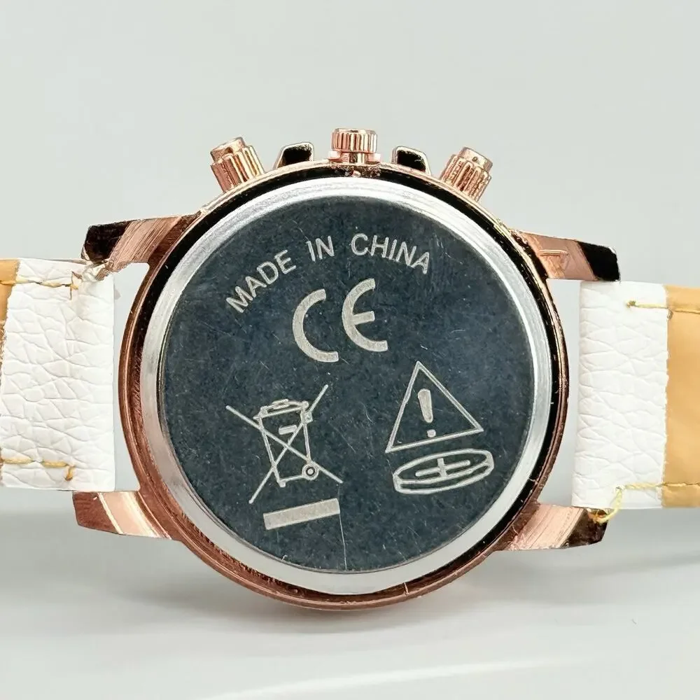 Geneva Womens Rose Gold Tone Watch White Strap Quartz Roman Numerals Earring Set